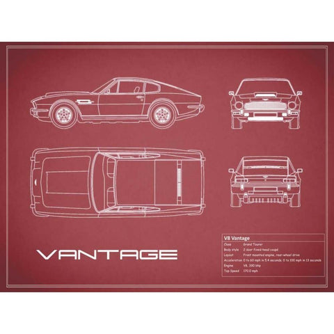 Aston V8 Vantage-Maroon White Modern Wood Framed Art Print by Rogan, Mark