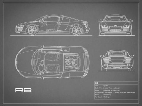 Audi R8 V10-Grey Black Ornate Wood Framed Art Print with Double Matting by Rogan, Mark