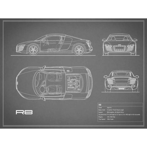 Audi R8 V10-Grey White Modern Wood Framed Art Print by Rogan, Mark