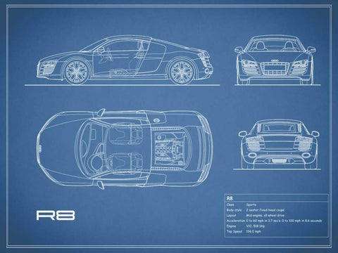 Audi R8 V10-Blue White Modern Wood Framed Art Print with Double Matting by Rogan, Mark