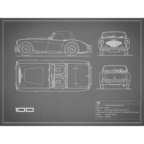 Austin-Healey 100-Grey Black Modern Wood Framed Art Print with Double Matting by Rogan, Mark