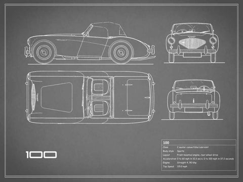 Austin-Healey 100-Grey Black Ornate Wood Framed Art Print with Double Matting by Rogan, Mark