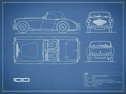 Austin-Healey 100-Blue Black Ornate Wood Framed Art Print with Double Matting by Rogan, Mark