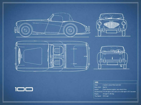 Austin-Healey 100-Blue White Modern Wood Framed Art Print with Double Matting by Rogan, Mark