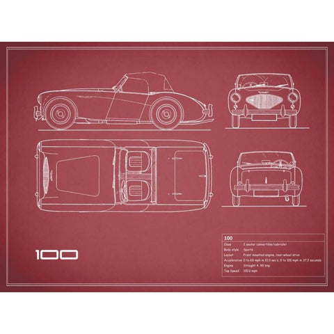 Austin-Healey 100-Maroon White Modern Wood Framed Art Print by Rogan, Mark