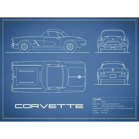 Corvette 33BHP-Blue Gold Ornate Wood Framed Art Print with Double Matting by Rogan, Mark