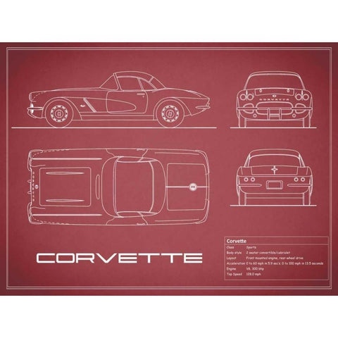 Corvette 33BHP-Maroon Gold Ornate Wood Framed Art Print with Double Matting by Rogan, Mark