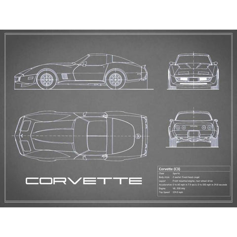 Corvette C3-Grey Black Modern Wood Framed Art Print with Double Matting by Rogan, Mark