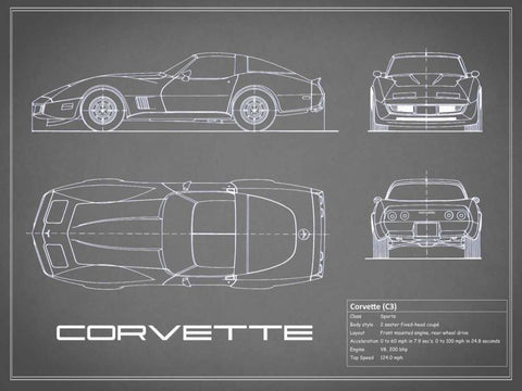 Corvette C3-Grey White Modern Wood Framed Art Print with Double Matting by Rogan, Mark