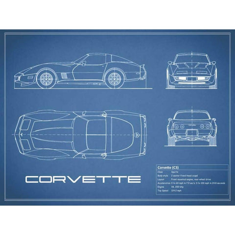 Corvette C3-Blue Black Modern Wood Framed Art Print with Double Matting by Rogan, Mark