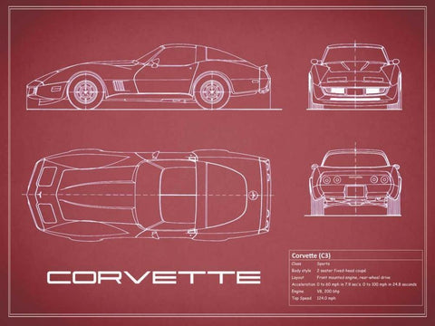 Corvette C3-Maroon White Modern Wood Framed Art Print with Double Matting by Rogan, Mark