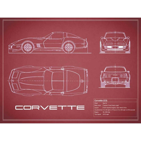 Corvette C3-Maroon White Modern Wood Framed Art Print by Rogan, Mark