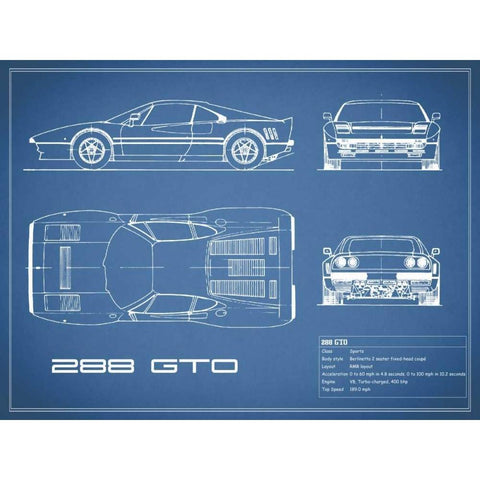 Ferrari 288-GTO-Blue Black Modern Wood Framed Art Print with Double Matting by Rogan, Mark