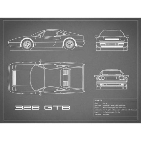 Ferrari 328-GTB-Grey White Modern Wood Framed Art Print by Rogan, Mark