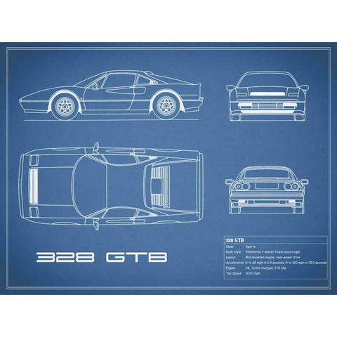 Ferrari 328-GTB-Blue Black Modern Wood Framed Art Print with Double Matting by Rogan, Mark