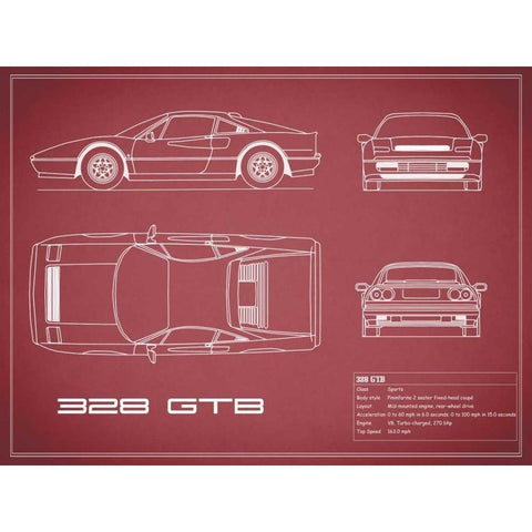 Ferrari 328-GTB-Maroon Black Modern Wood Framed Art Print by Rogan, Mark