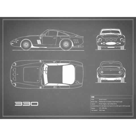 Ferrari 330-Grey White Modern Wood Framed Art Print by Rogan, Mark