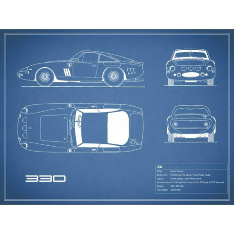 Ferrari 330-Blue Black Modern Wood Framed Art Print with Double Matting by Rogan, Mark