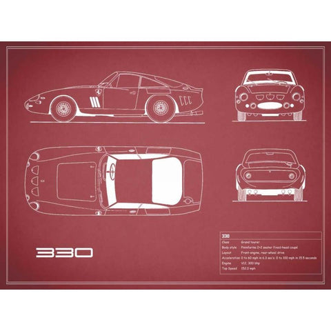 Ferrari 330-Maroon Black Modern Wood Framed Art Print with Double Matting by Rogan, Mark