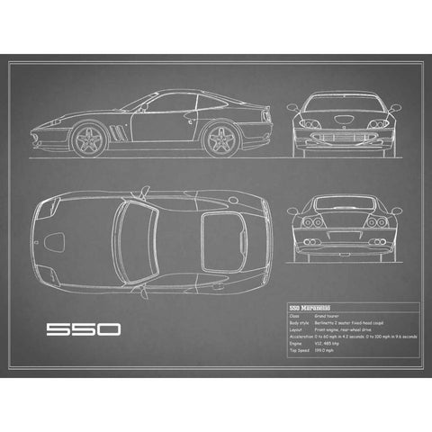 Ferrari 550-Grey Black Modern Wood Framed Art Print with Double Matting by Rogan, Mark