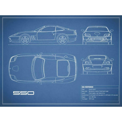 Ferrari 550-Blue White Modern Wood Framed Art Print by Rogan, Mark