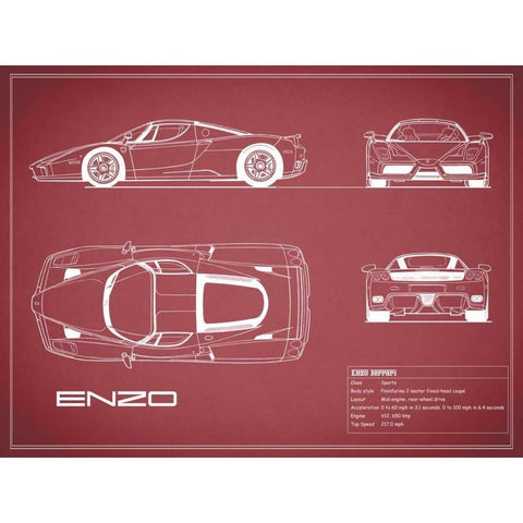 Ferrari Enzo-Maroon White Modern Wood Framed Art Print by Rogan, Mark