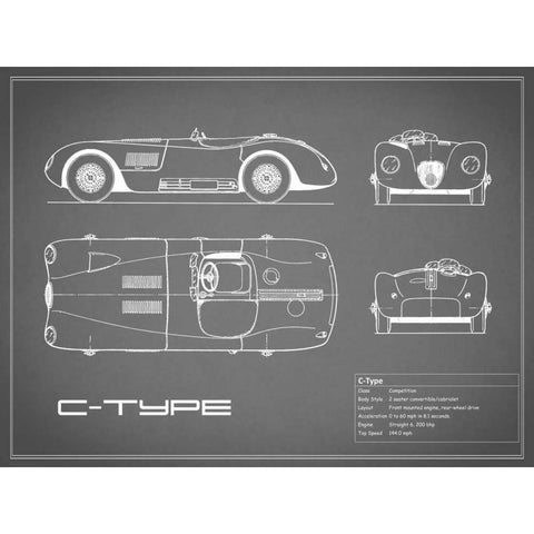 Jaguar C-Type-Grey Black Modern Wood Framed Art Print with Double Matting by Rogan, Mark