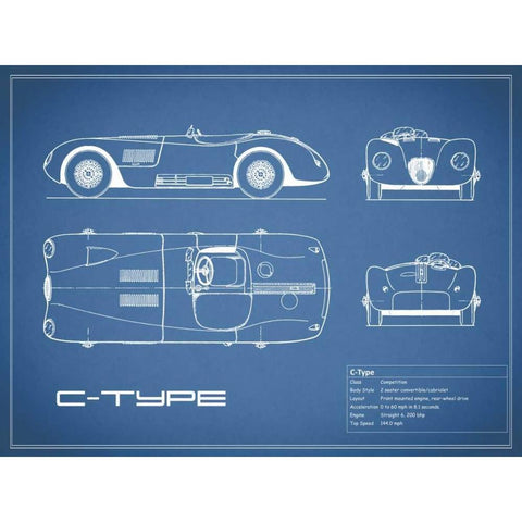 Jaguar C-Type-Blue Black Modern Wood Framed Art Print with Double Matting by Rogan, Mark