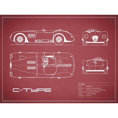 Jaguar C-Type-Maroon Black Modern Wood Framed Art Print with Double Matting by Rogan, Mark