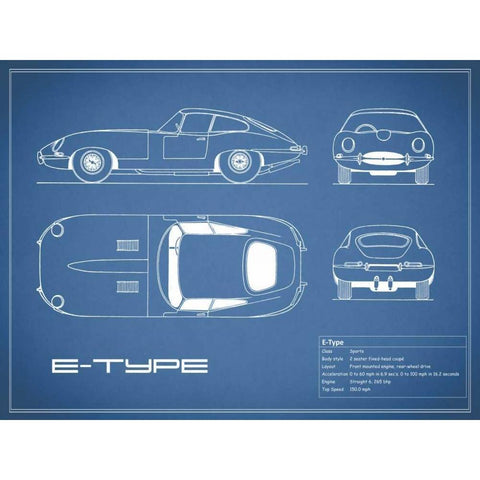 Jaguar E-Type-Blue Black Modern Wood Framed Art Print with Double Matting by Rogan, Mark