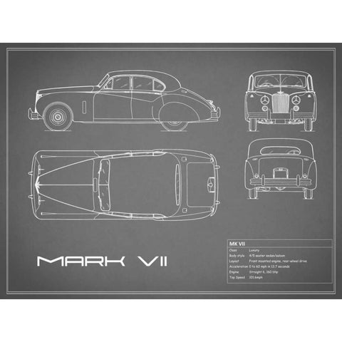 Jaguar MkVII-Grey Black Modern Wood Framed Art Print with Double Matting by Rogan, Mark