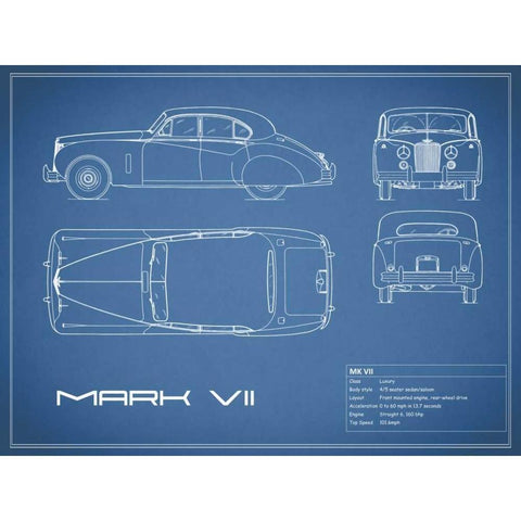 Jaguar MkVII-Blue Black Modern Wood Framed Art Print with Double Matting by Rogan, Mark