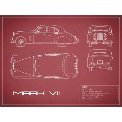 Jaguar MkVII-Maroon Black Modern Wood Framed Art Print with Double Matting by Rogan, Mark