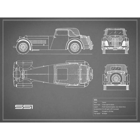 Jaguar SS1-Grey Black Modern Wood Framed Art Print with Double Matting by Rogan, Mark