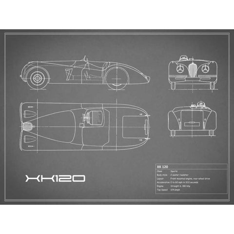 Jaguar XK-120-Grey Black Modern Wood Framed Art Print with Double Matting by Rogan, Mark