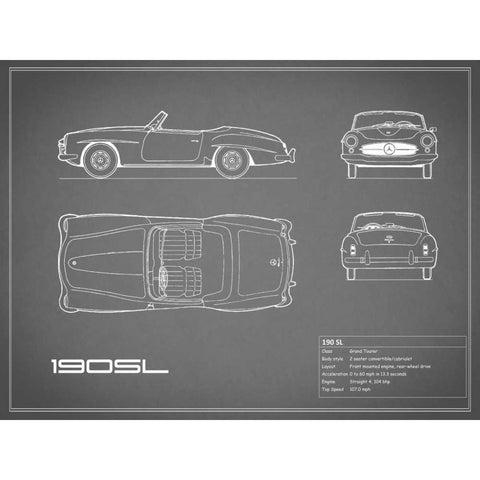 Mercedes 190-SL-Grey Black Modern Wood Framed Art Print with Double Matting by Rogan, Mark