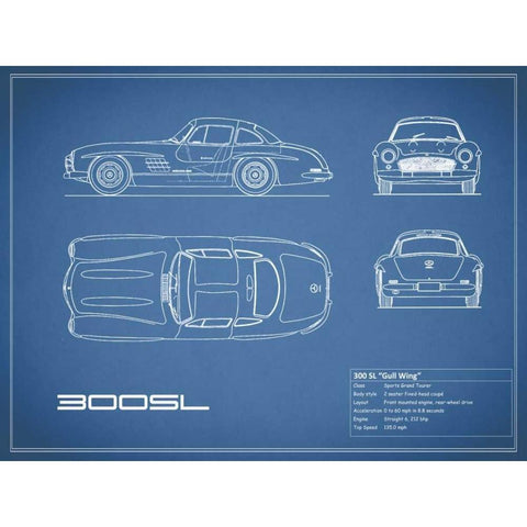 Mercedes 300SL Gullwing-Blue Black Modern Wood Framed Art Print with Double Matting by Rogan, Mark