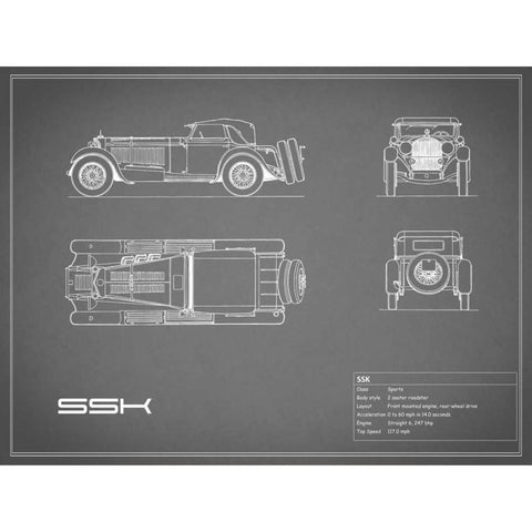 Mercedes SSK-Grey Gold Ornate Wood Framed Art Print with Double Matting by Rogan, Mark