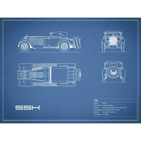 Mercedes SSK-Blue White Modern Wood Framed Art Print by Rogan, Mark