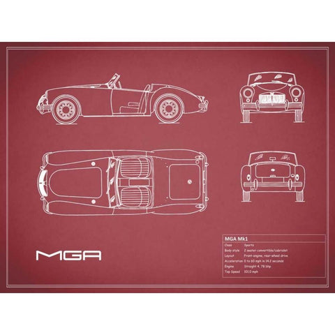 MGB-Maroon White Modern Wood Framed Art Print by Rogan, Mark