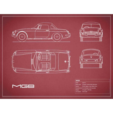 MGB-Maroon White Modern Wood Framed Art Print by Rogan, Mark