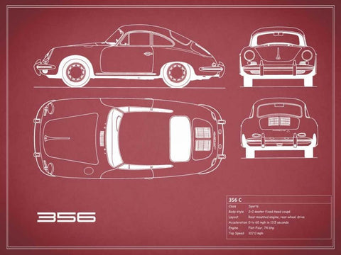 Porsche 356C-Maroon White Modern Wood Framed Art Print with Double Matting by Rogan, Mark