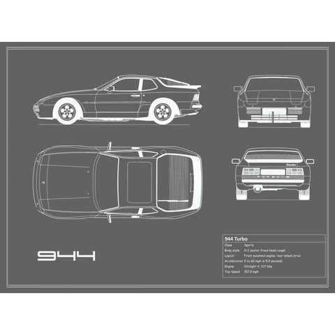 Porsche 944 Turbo-Grey Black Modern Wood Framed Art Print with Double Matting by Rogan, Mark