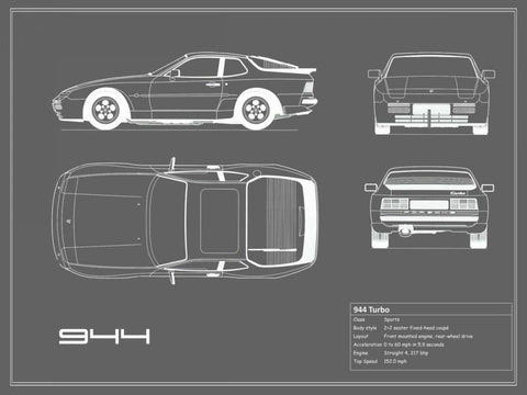 Porsche 944 Turbo-Grey Black Ornate Wood Framed Art Print with Double Matting by Rogan, Mark