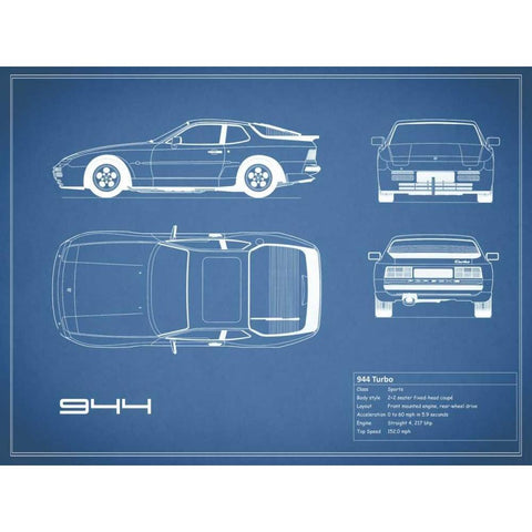 Porsche 944 Turbo-Blue White Modern Wood Framed Art Print by Rogan, Mark