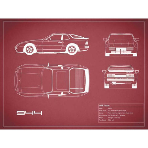 Porsche 944 Turbo-Maroon White Modern Wood Framed Art Print by Rogan, Mark