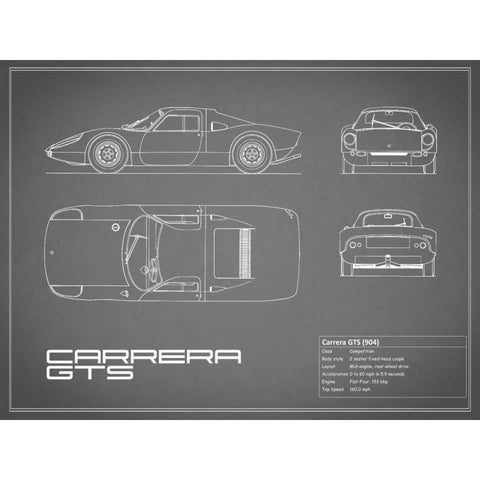 Porsche Carrera GTS-Grey Black Modern Wood Framed Art Print by Rogan, Mark