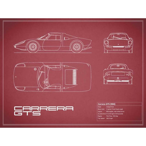 Porsche Carrera GTS-Maroon White Modern Wood Framed Art Print by Rogan, Mark