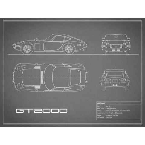 Toyota GT2000-Grey Black Modern Wood Framed Art Print with Double Matting by Rogan, Mark