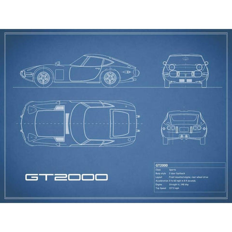 Toyota GT2000-Blue Black Modern Wood Framed Art Print by Rogan, Mark